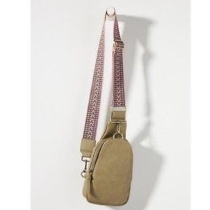 Anthropologie urban originals light green with printed strap sling bag.